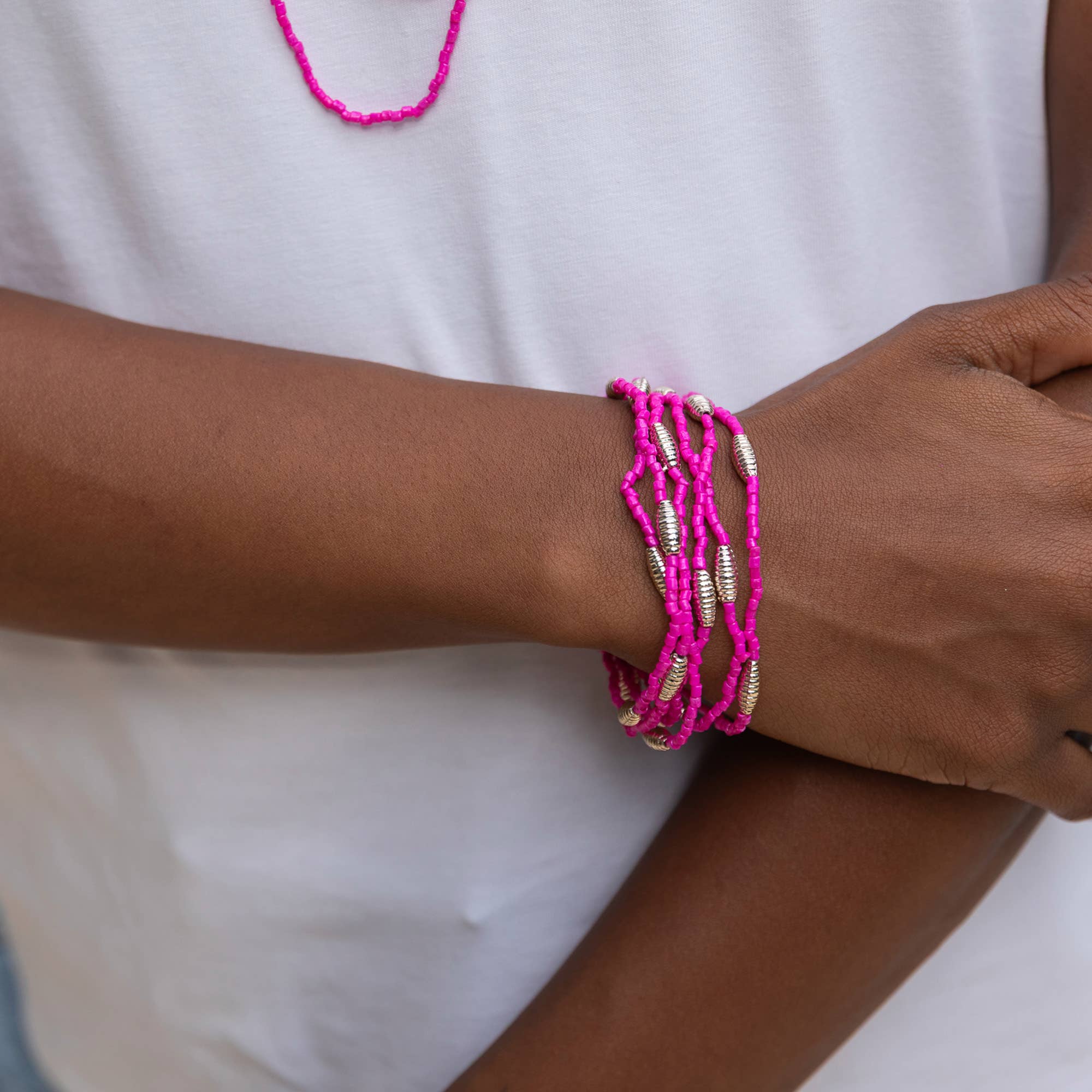 Seed Bead Stretch Bracelet - Fuchsia