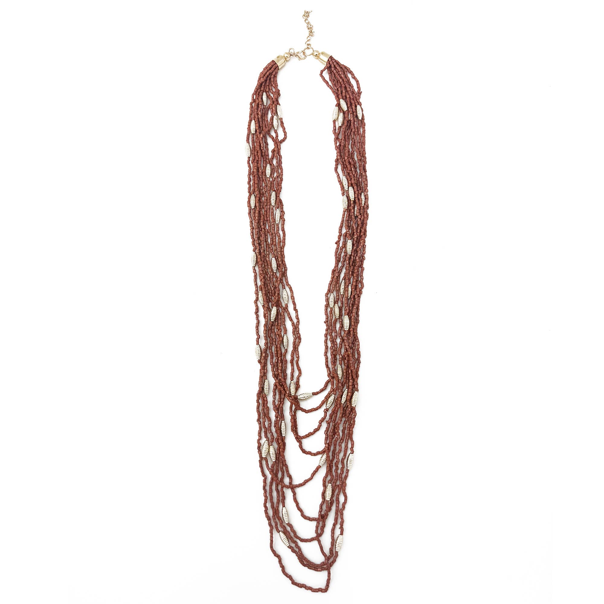 Seed Bead Multi-Strand Necklace - Brown