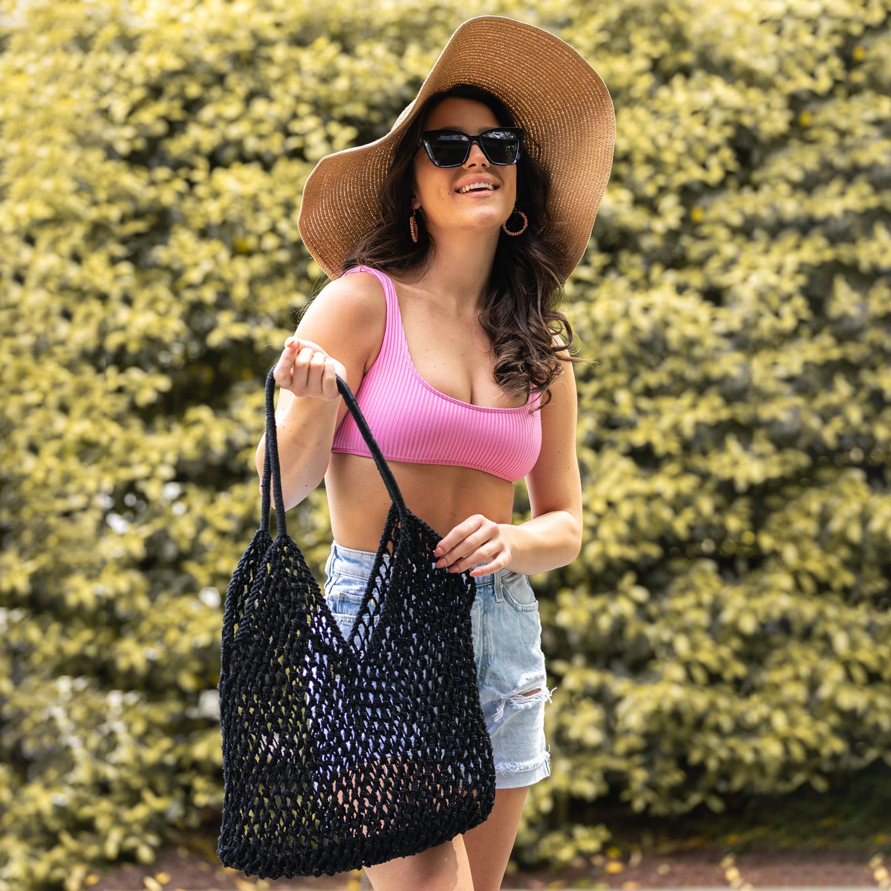 Lucia Open Weave Jute Tote - Black