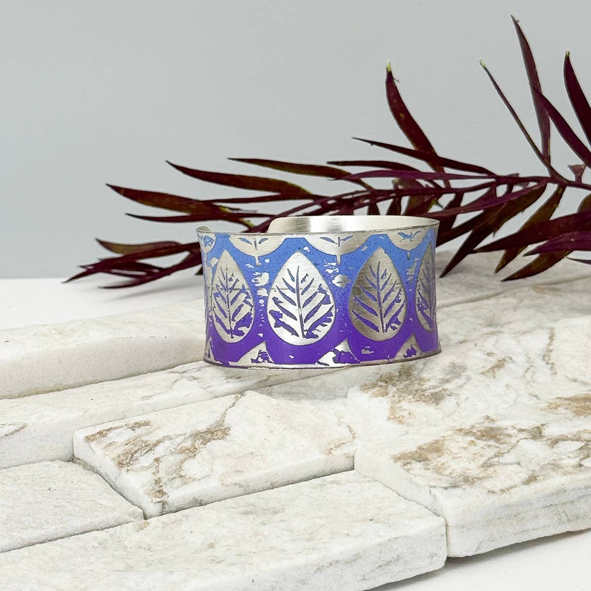 Handcrafted Purple & Blue Leaf Patina Bracelet
