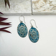 Handcrafted Silver Patina Blue Mandala Earrings