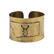 Antique Brass Adjustable Cuff Bracelet - Montana with Elk