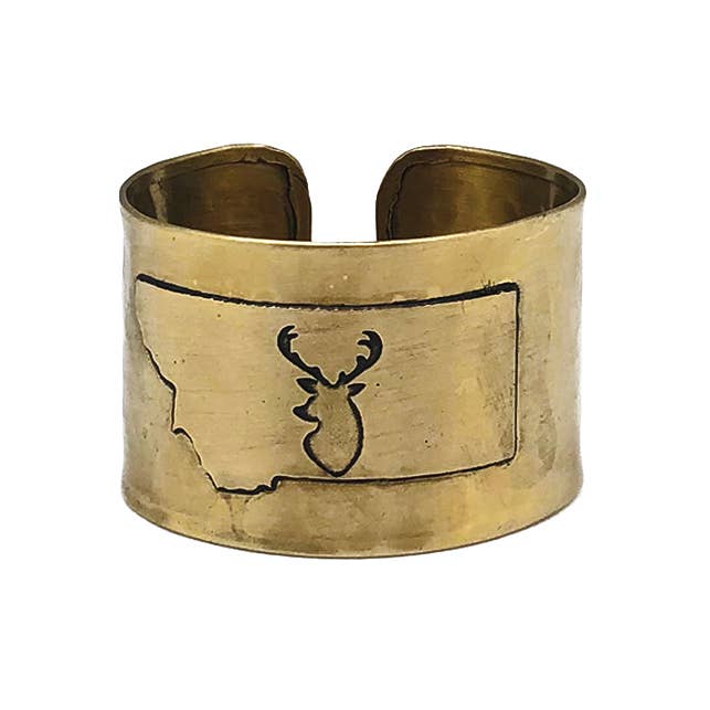 Antique Brass Adjustable Cuff Bracelet - Montana with Elk
