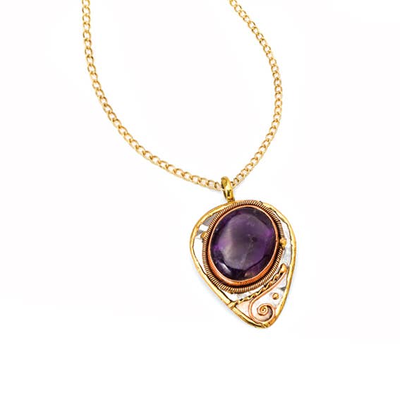 Mixed Metal and Amethyst Stone Pendant