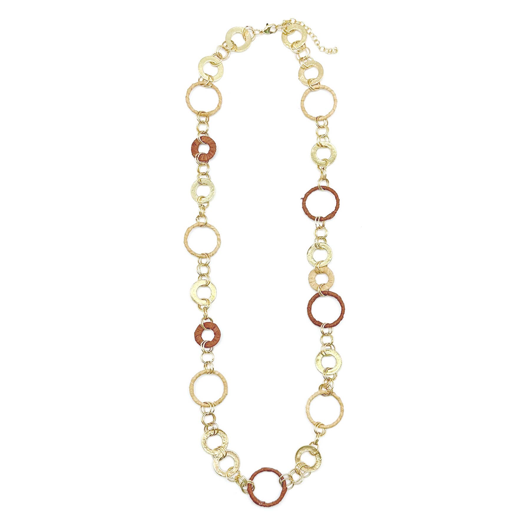Sachi Raffia Rings Necklace - Tan Large and Small Rings