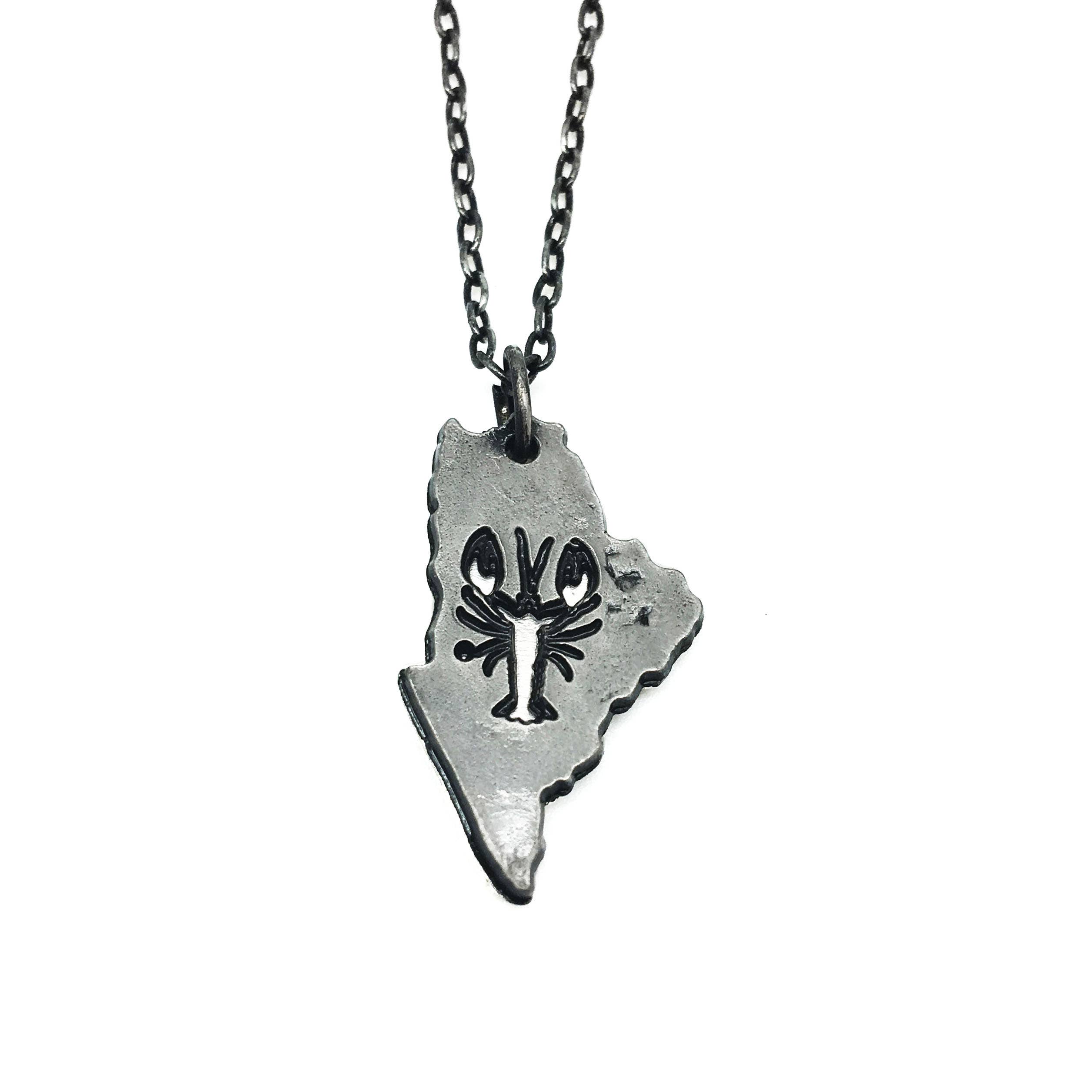 Home State Jewelry - Pewter Necklace - Maine with Lobster
