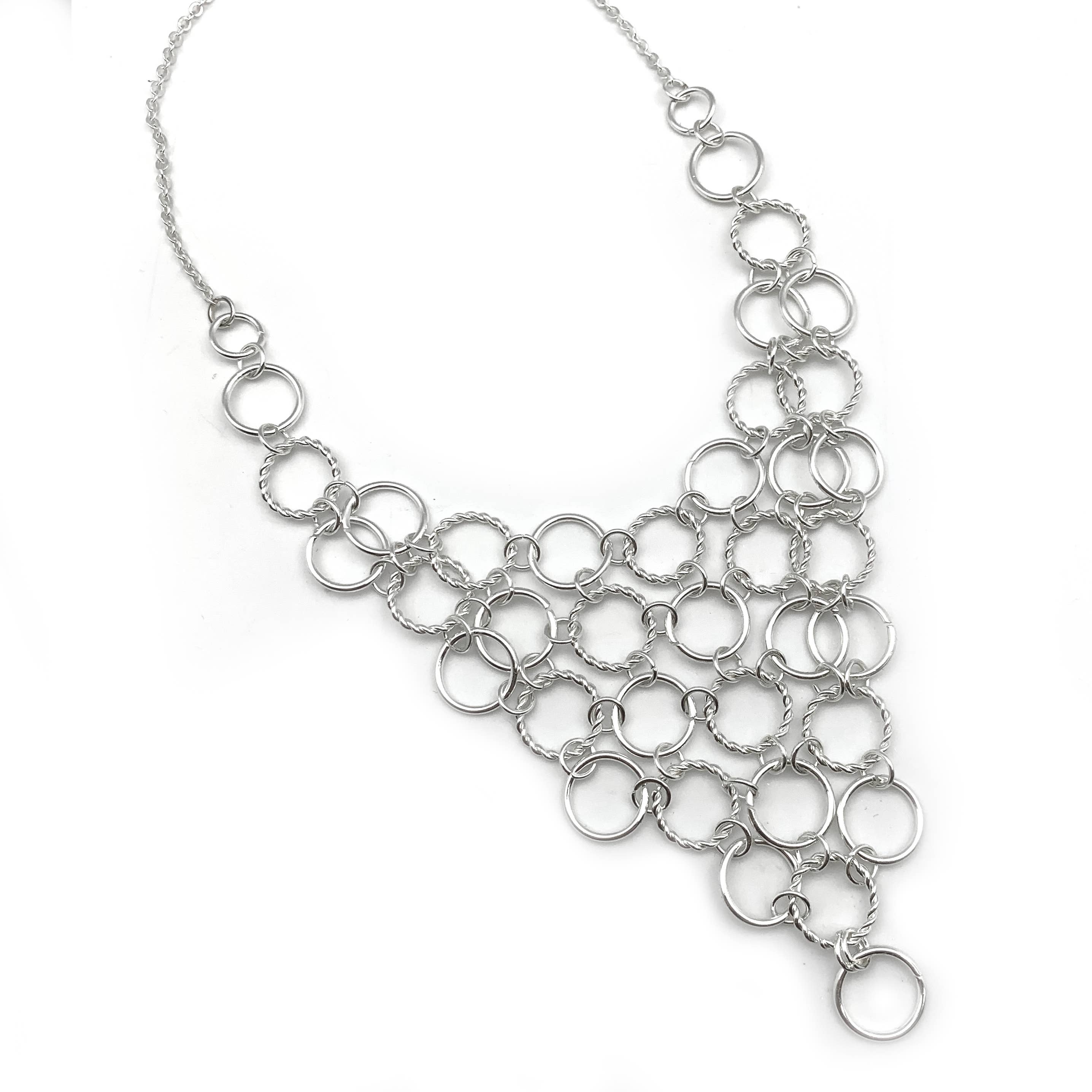 Silver Plated Necklace - Braided and Smooth Rings
