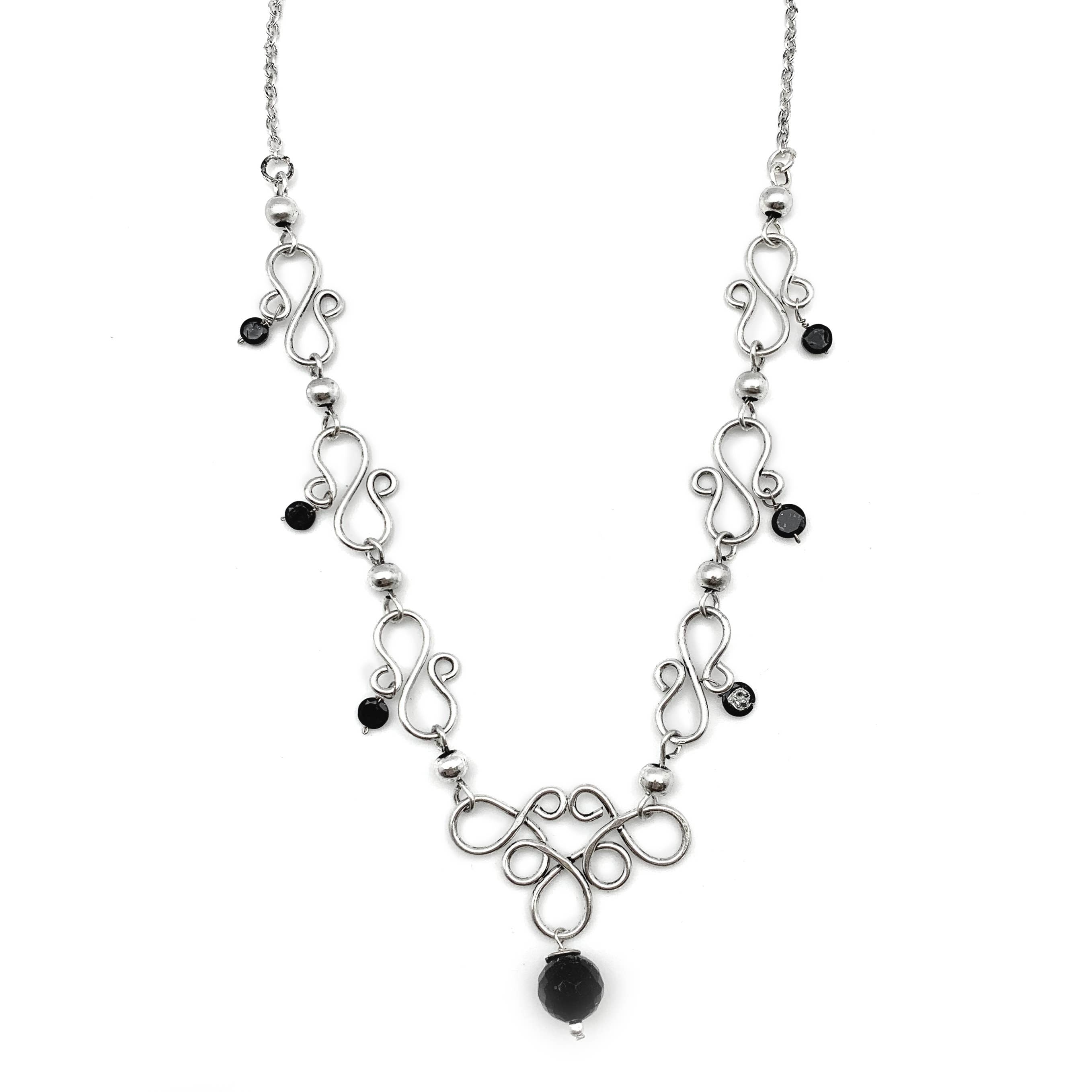 Silver Plated Necklace - Hooks with Black Onyx