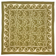 Block Printed Bandana - Olive Green Floral and Waves