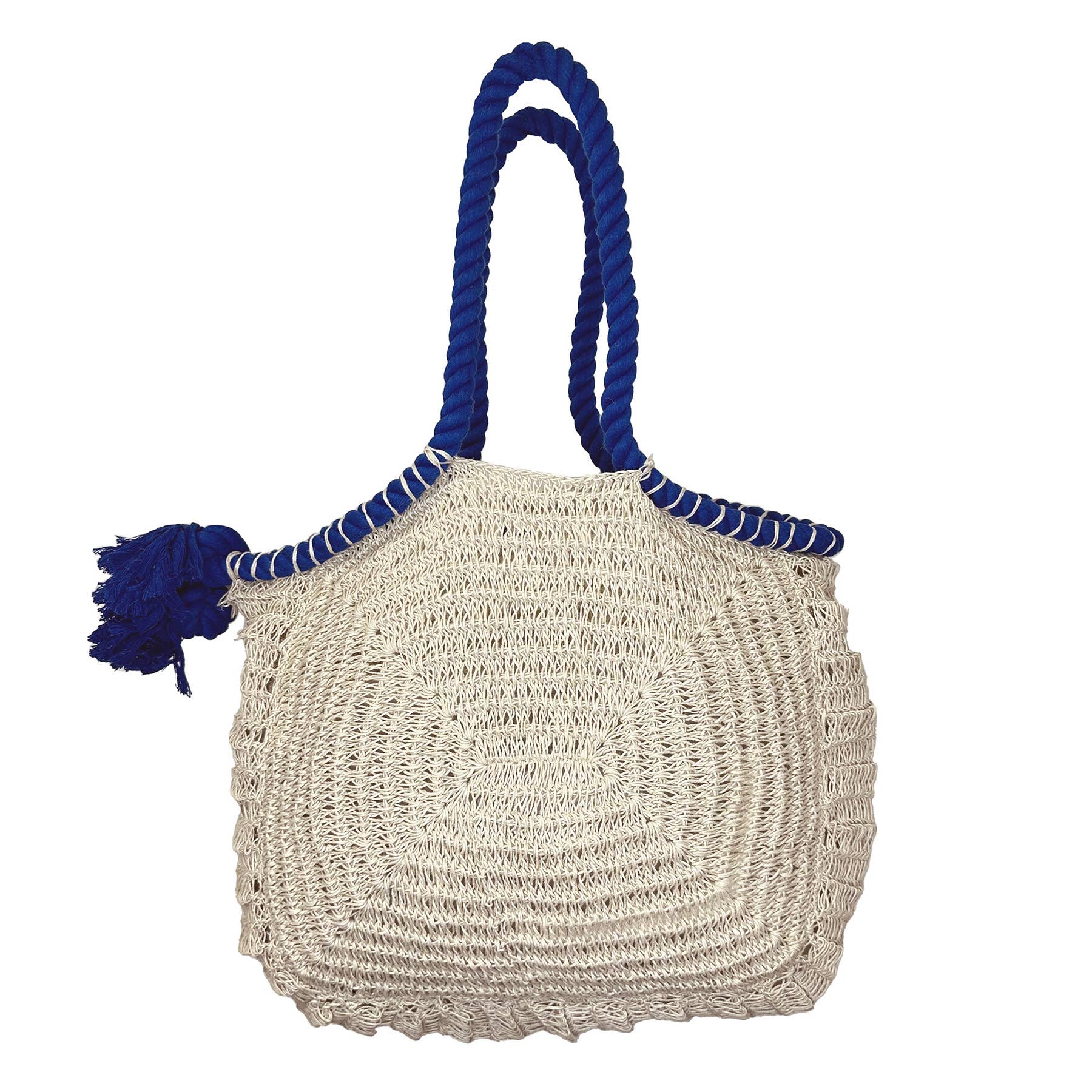 Amalfi Jute and Cotton Rope Bags - Natural with blue rope