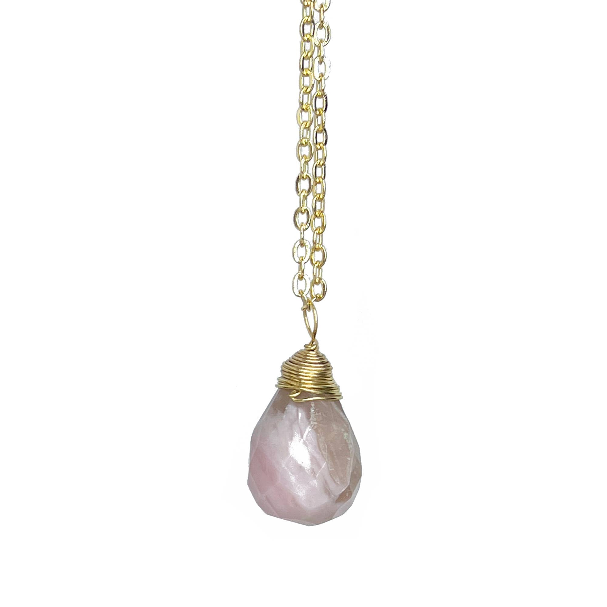Gold-Plated Pink Opal Teardrop Necklace