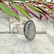 Handcrafted Semiprecious Stone Ring -Black Fossil Coral