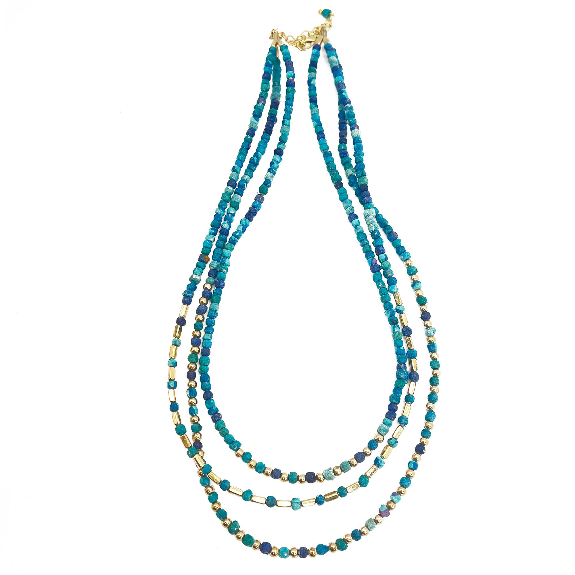 Aasha Glimmer Aqua Kantha layered & Handcrafted Necklace