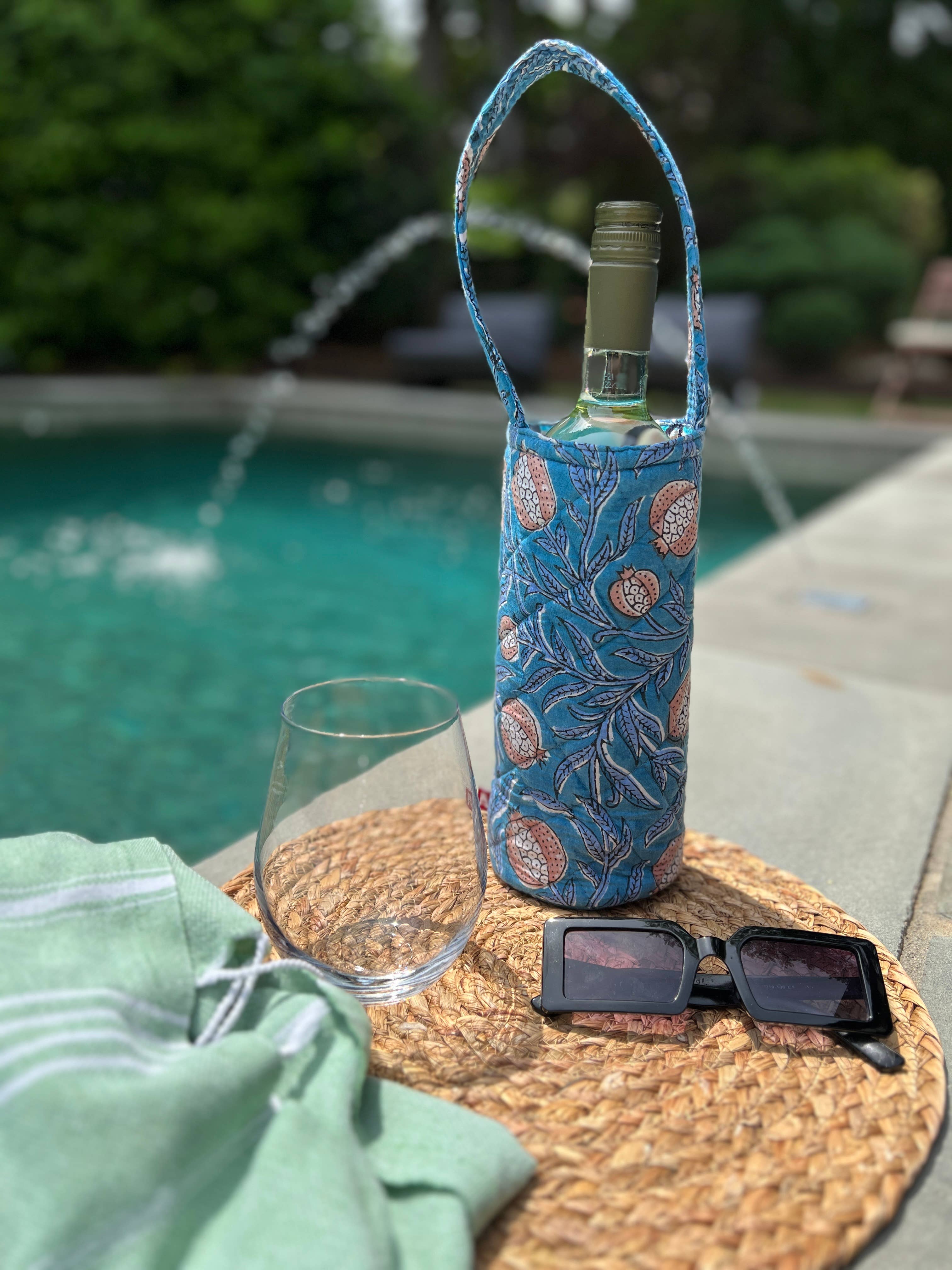 Block Printed Cotton Quilted Wine Bags - Pack of 6 Assorted