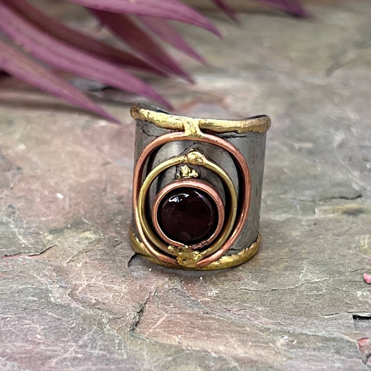 12 Mixed Metal Cuff Rings with Small Stone & Display