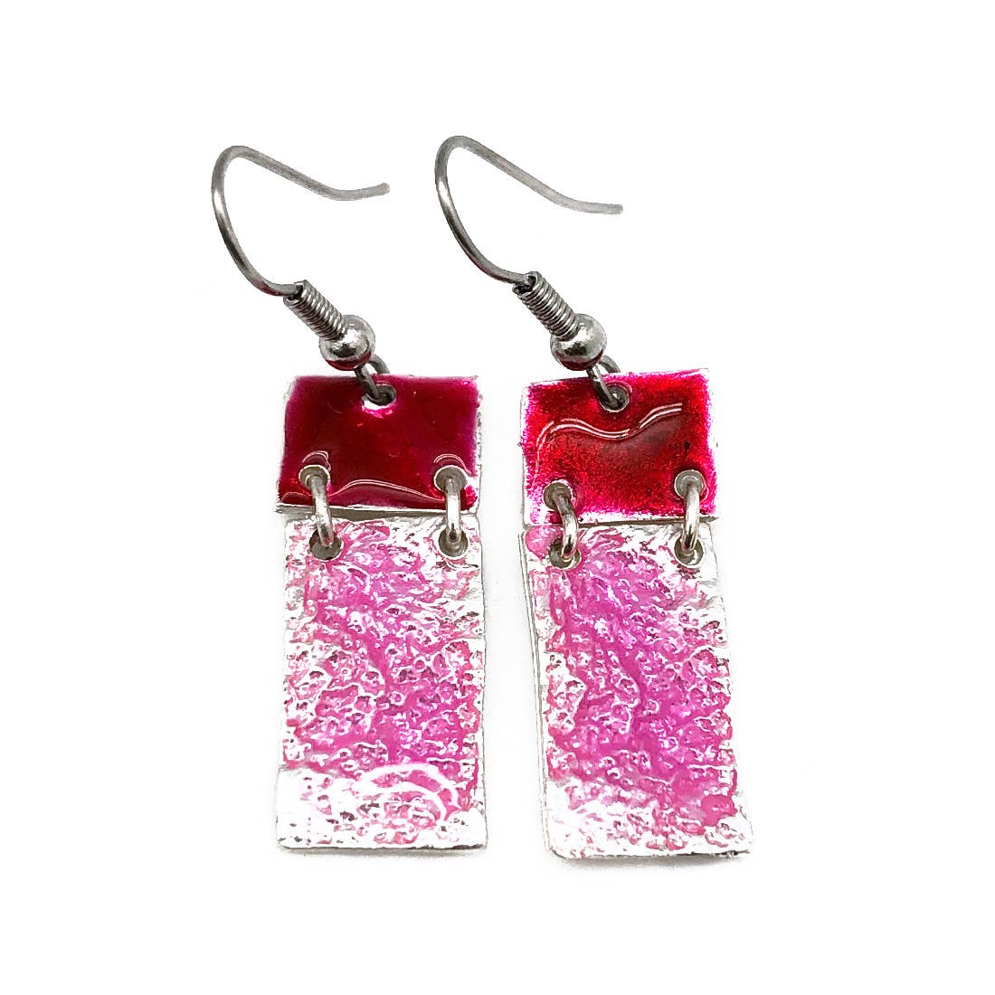 Pewter Earrings with Color Enamel - Red/Pink