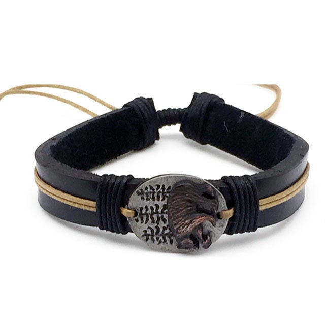 Pull Tie Leather Bracelet - Bear with Trees