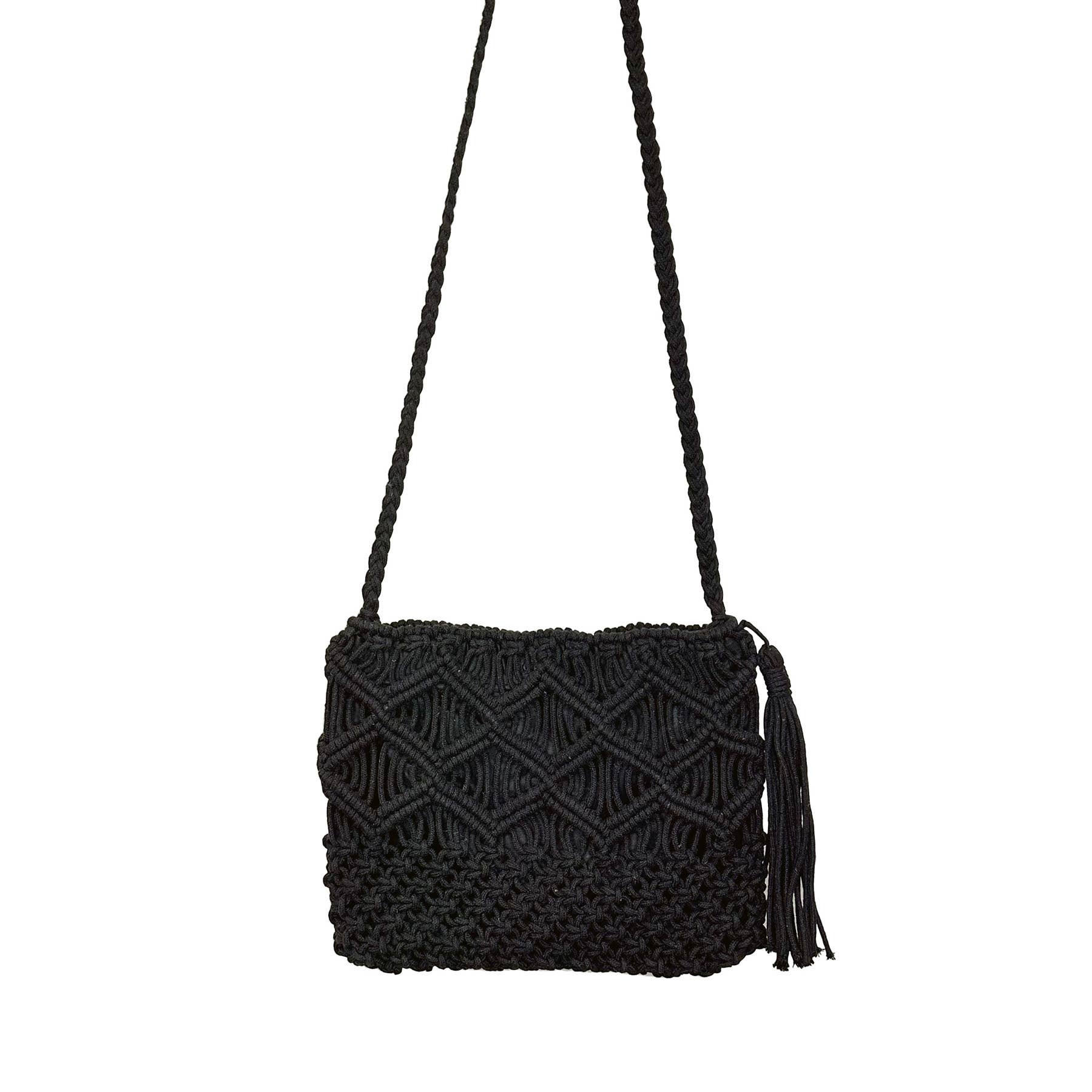 Adira Woven Cotton Crossbody Macrame Bags - Black