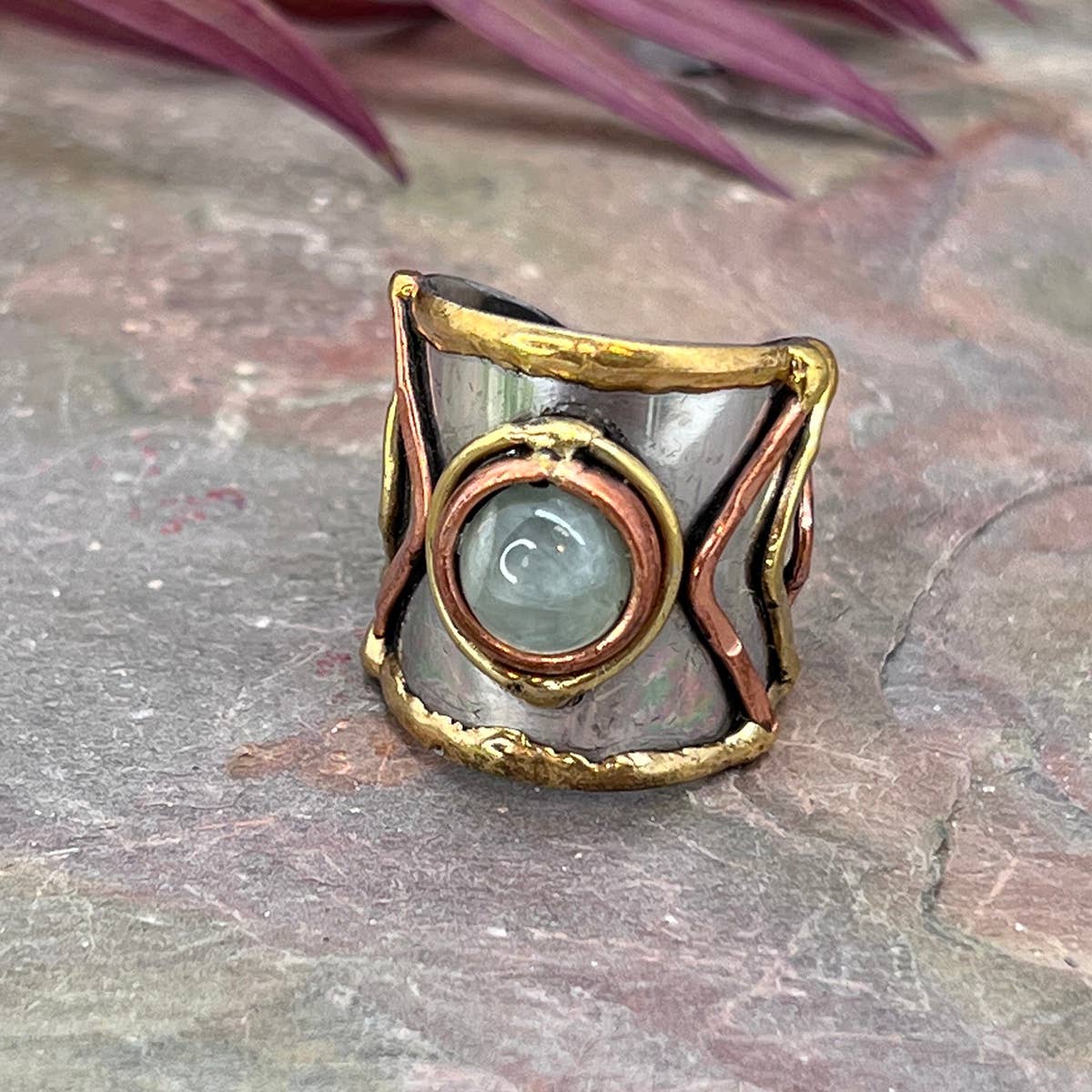 Mixed Metal Cuff Ring with Single Stone - Multiple Styles