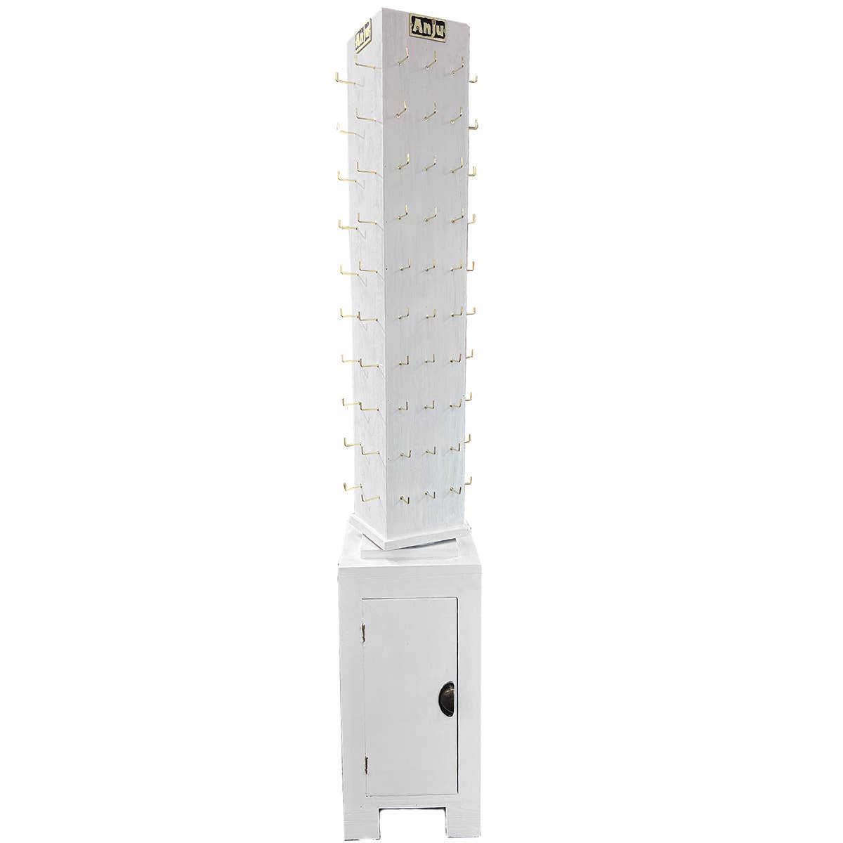 Wooden Spinner Floor Display with Storage Cabinet - White