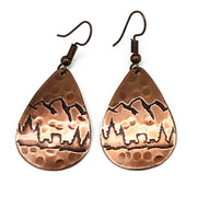 Mountain and Pine Trees Copper Engraved Earrings