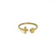 Handcrafted Gold Plated Brass Cross & Heart Ring