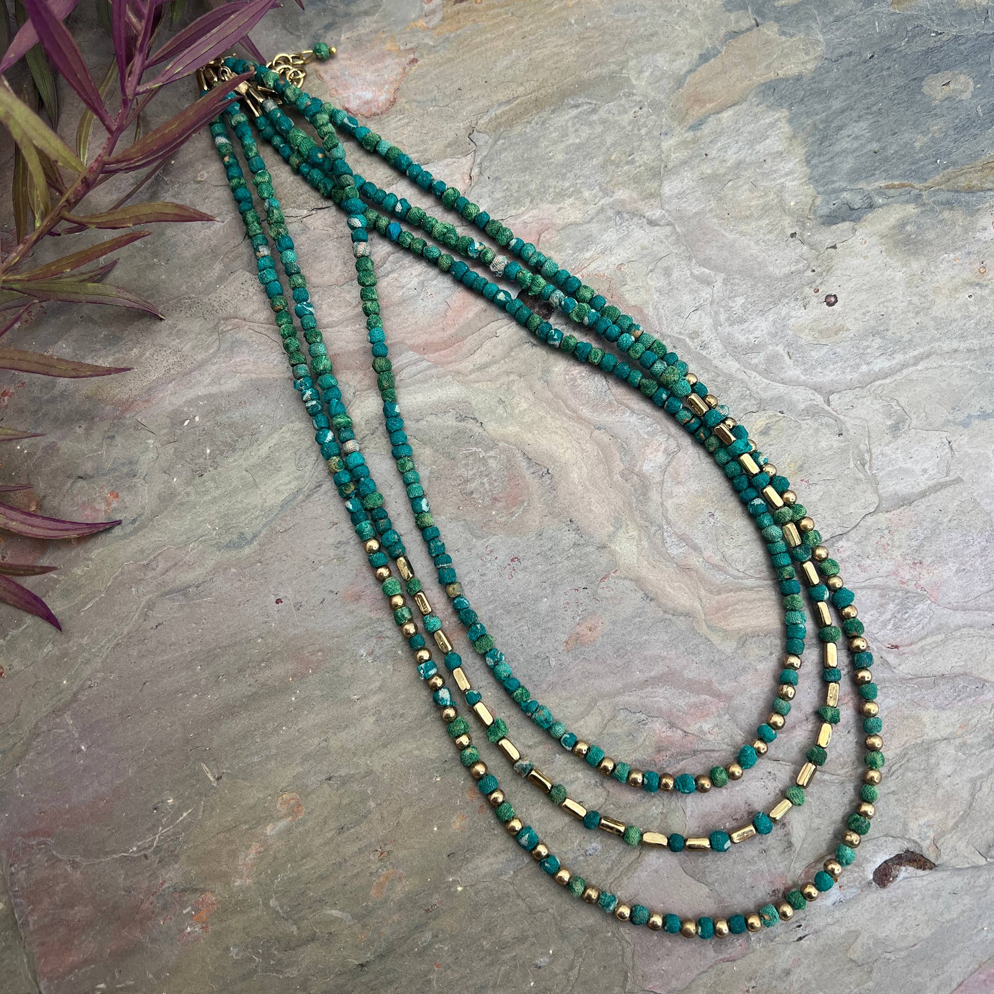 Aasha Glimmer Seagrass Kantha Layered & Handcraft Necklace
