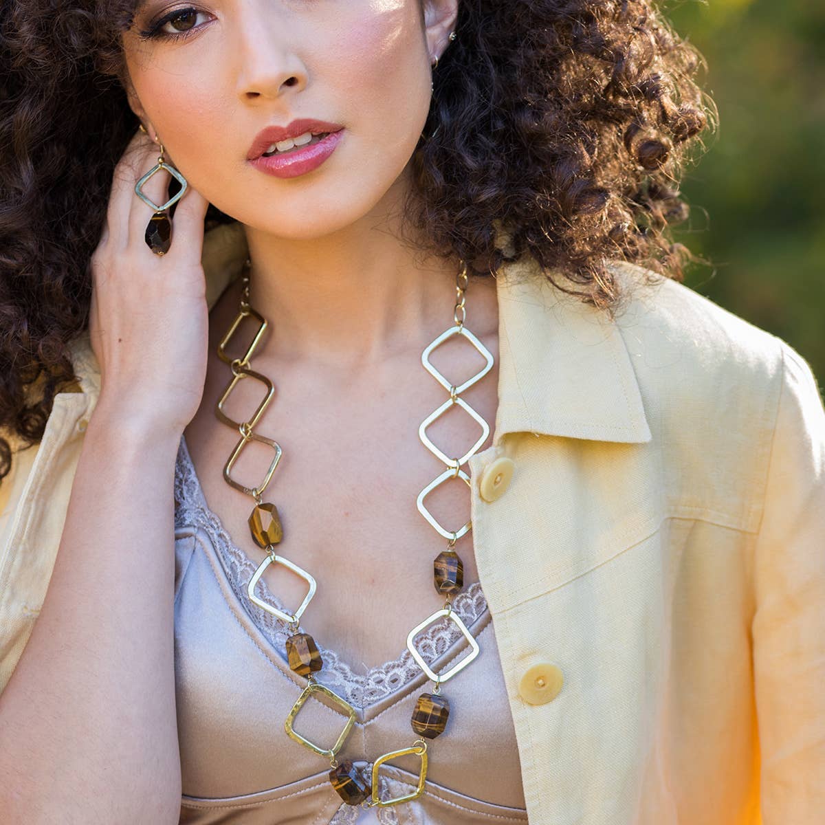 Gold Plated Semi-Precious Stone Long Necklaces, no Display