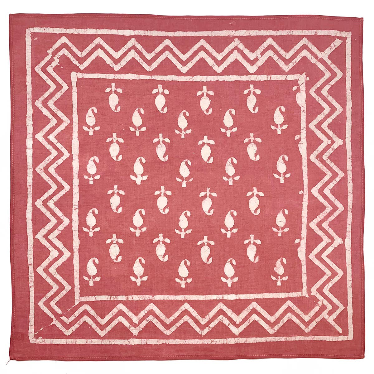 Block Printed Bandana - Light Red Floral and Chevron
