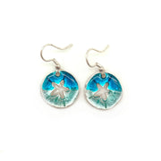 Pewter Earrings with Color Enamel - Teal/Aqua Sand Dollar