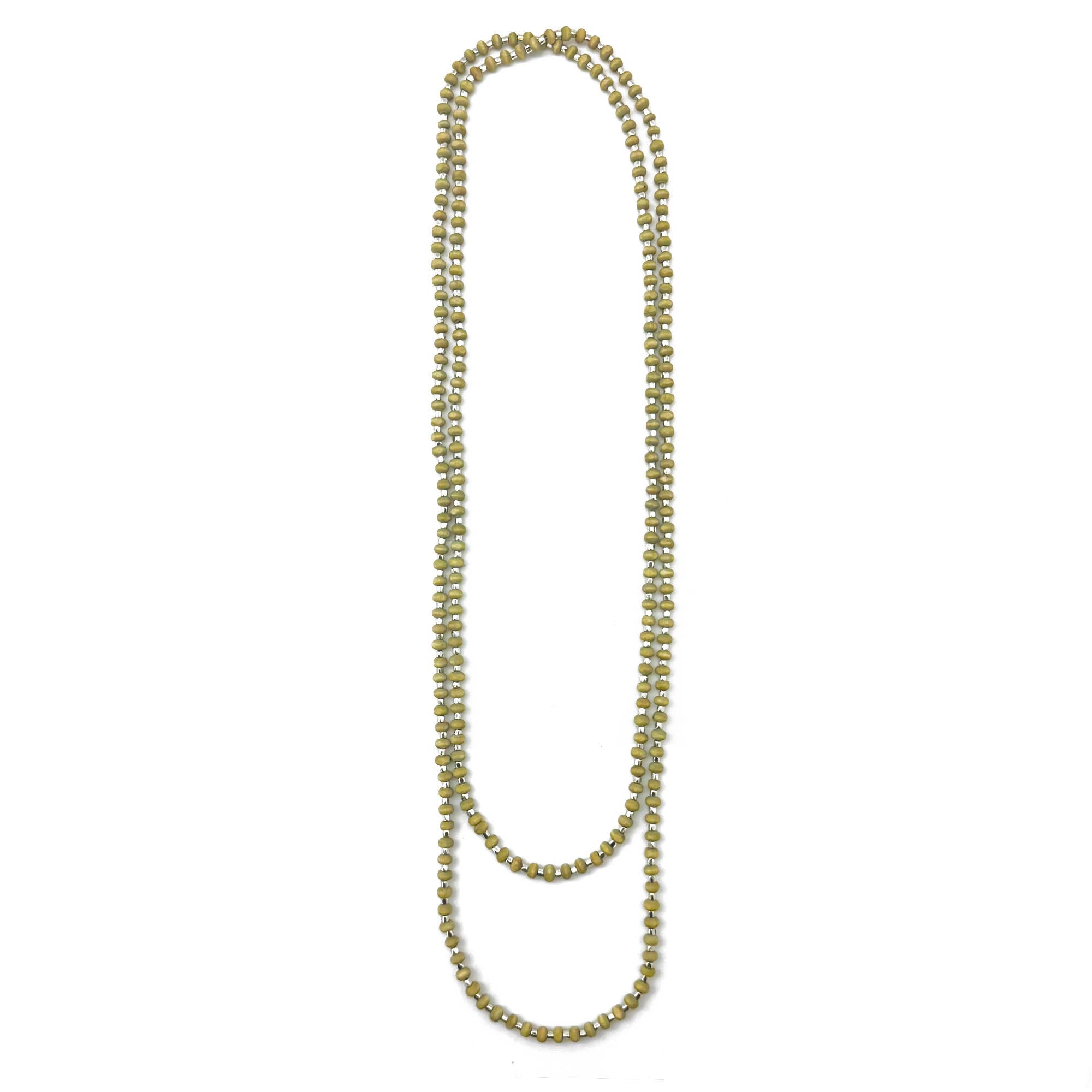 Sachi Long Wood Bead Necklace - Sage