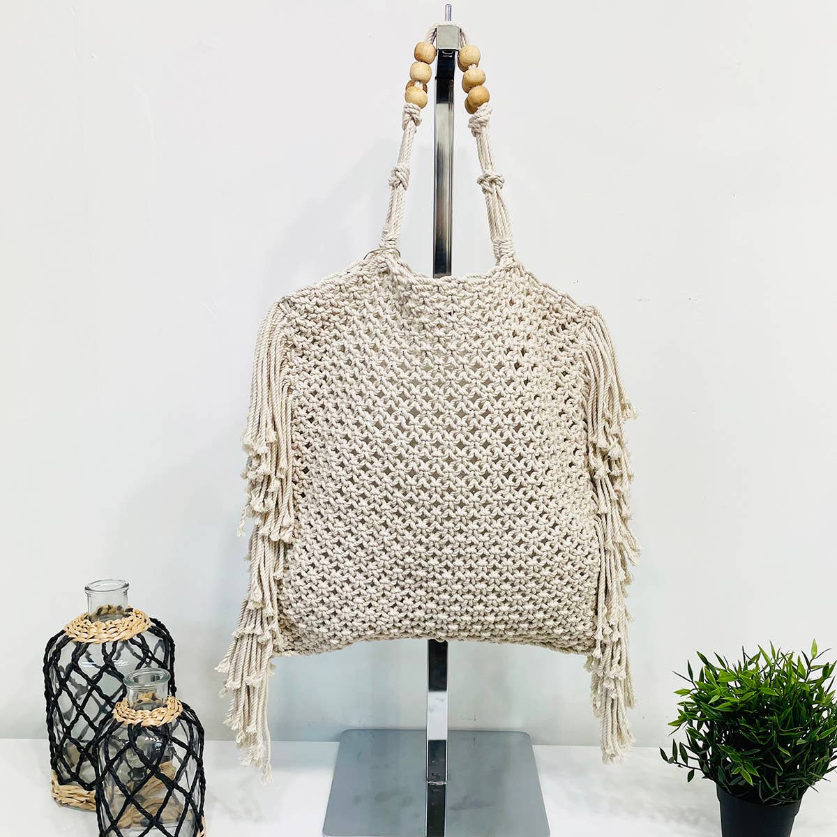 Coco Bag - Cotton macrame shoulder bag with fringes