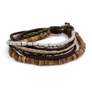 Aadi Wood, Leather, Jute, Metal Pre-Layered Men's Bracelet