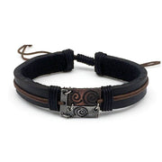 Pull Tie Leather Bracelet - Spirals in Rectangle