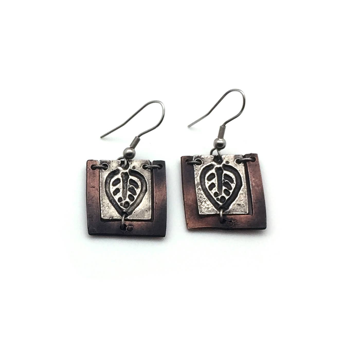 Pewter Earrings - Leaf Cutout in Frame