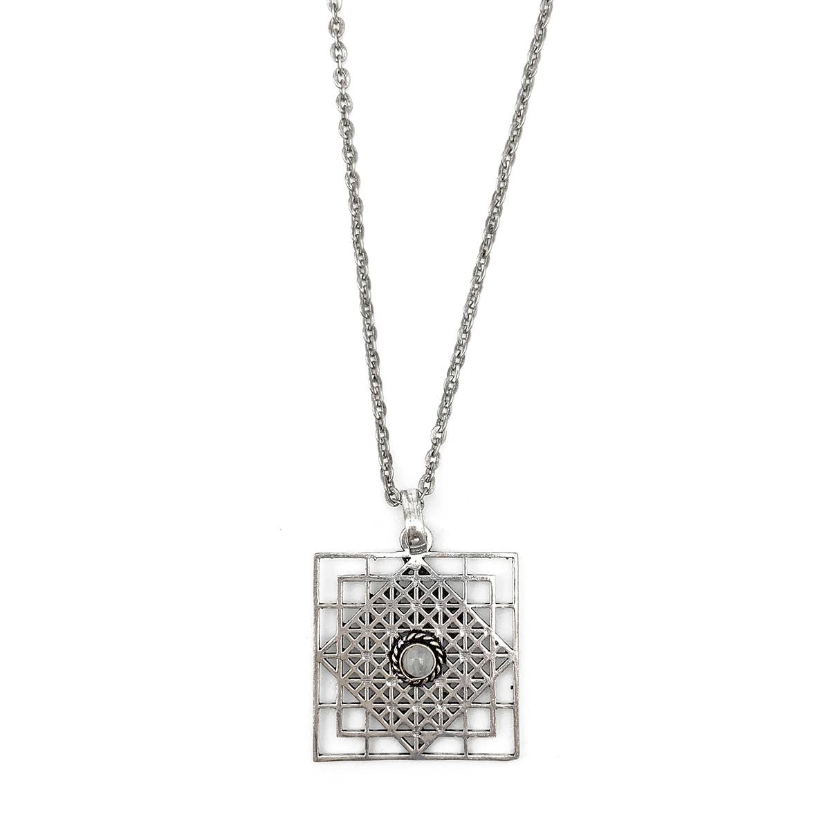 Tanvi Collection Necklace - Silver Square with Moonstone