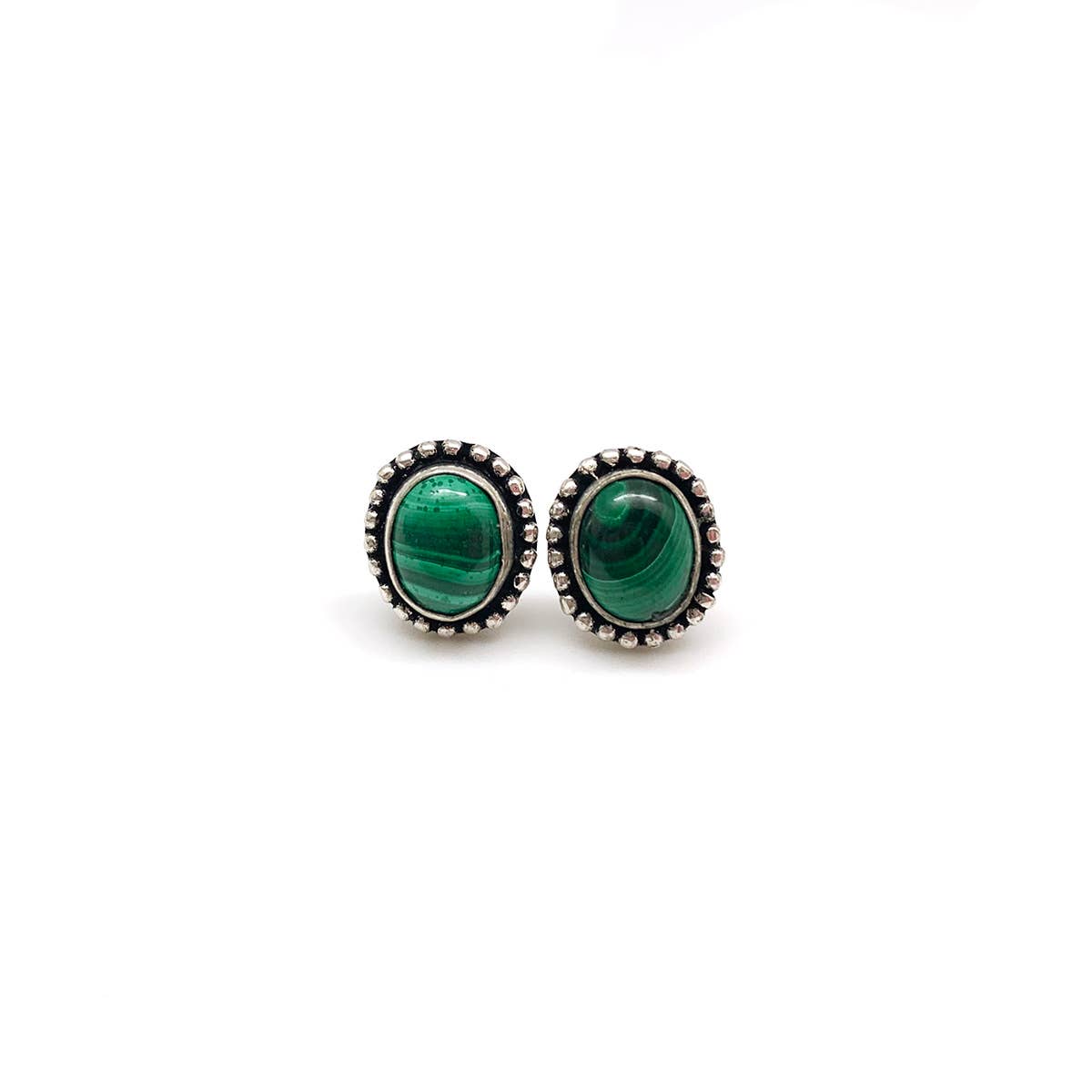 Handcrafted Semiprecious Stone Post Earrings - Malachite