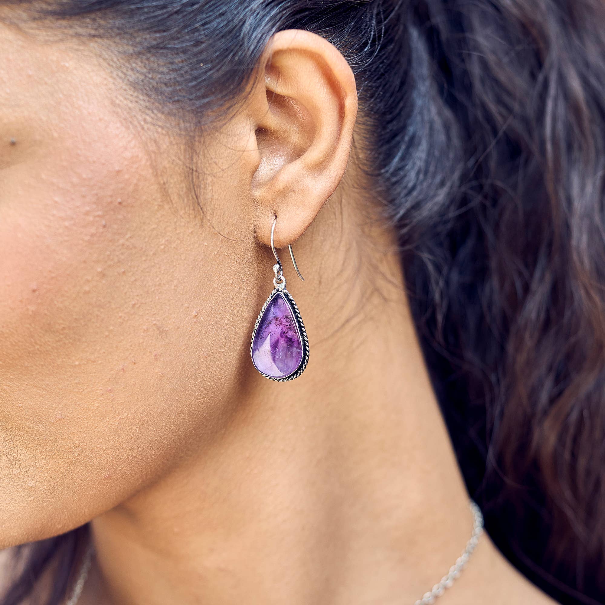 Handcrafted Kashi Semiprecious Stone Earrings - Amethyst
