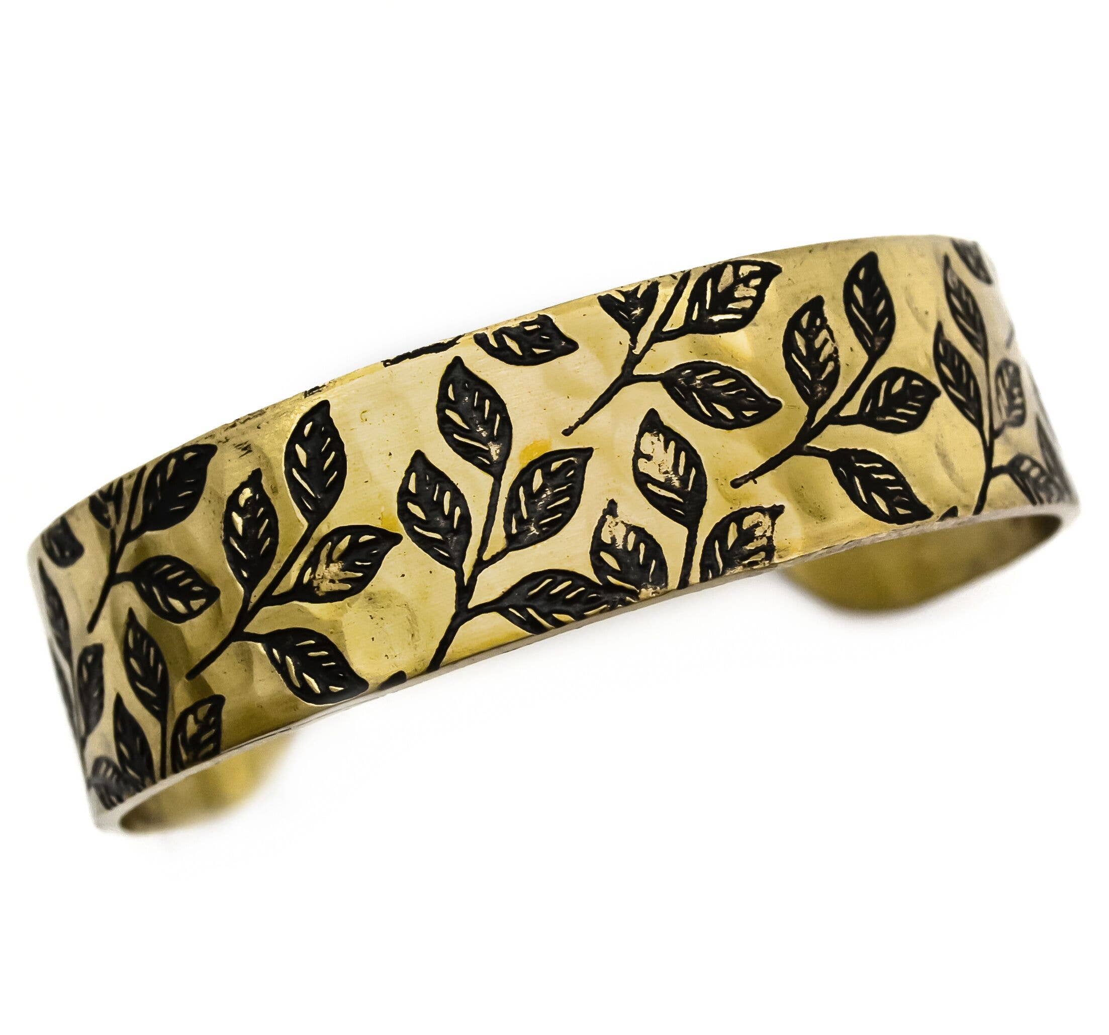 Four Leaves Brass Engraved Cuff Bracelet