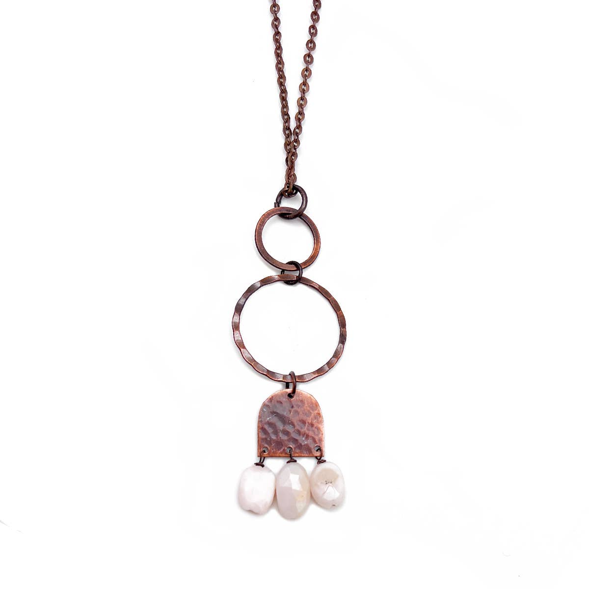 Banjara Necklace - Hammered Copper and Rose Quartz