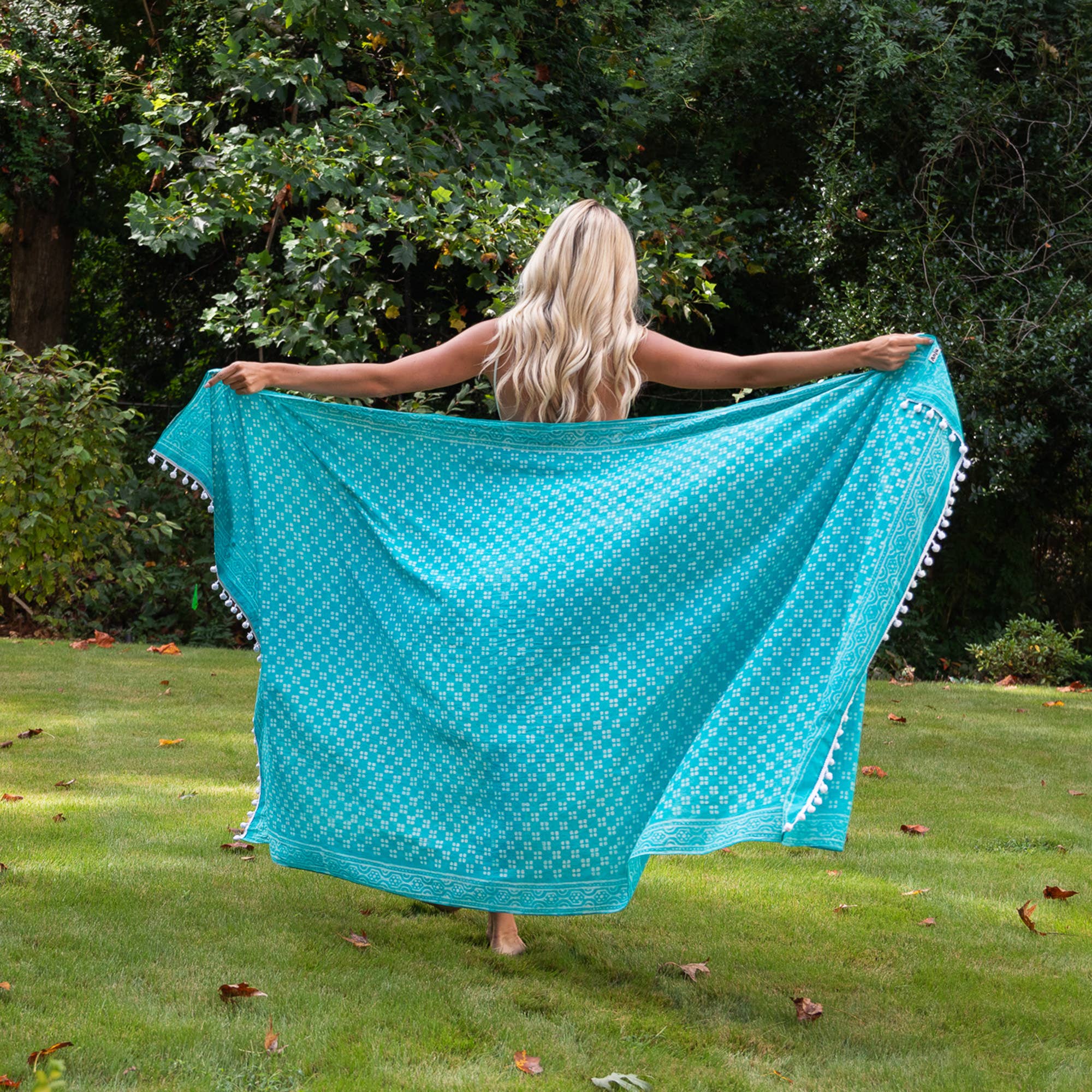 Handcrafted Cotton Sarong - Turquoise Grid