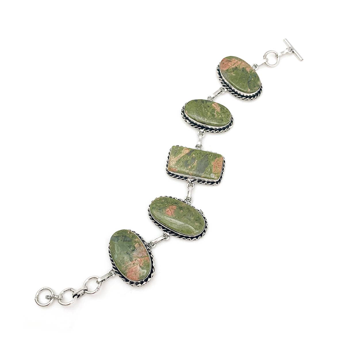 Handcrafted Semiprecious Stone Link Bracelet - Unakite