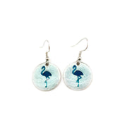 Pewter Earrings with Color Enamel - Flamingo in Teal/Aqua