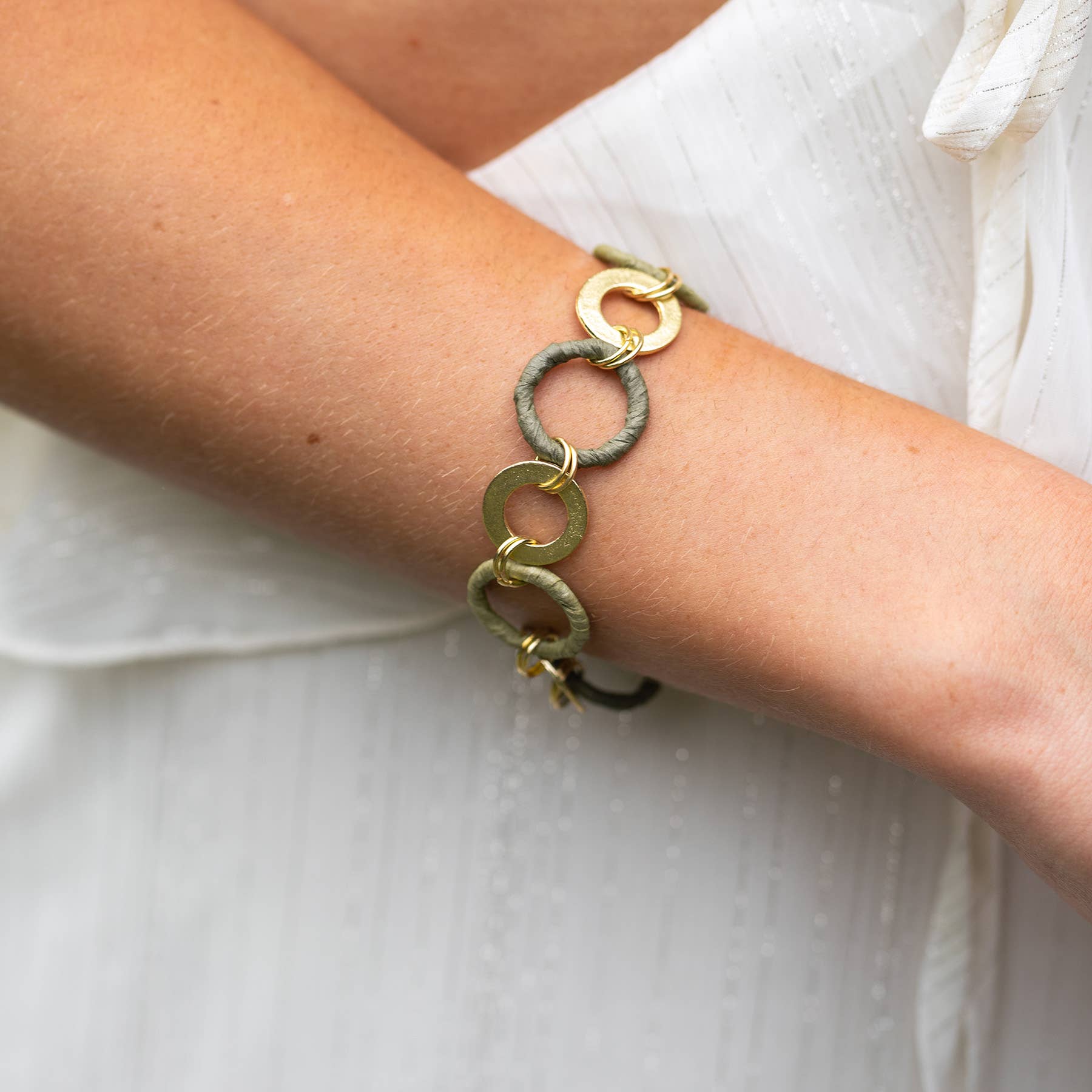 Sachi Raffia Rings Bracelet - Olive Large and Small Rings
