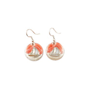 Pewter Earrings w Color Enamel - Coral/Pearl Sailboat