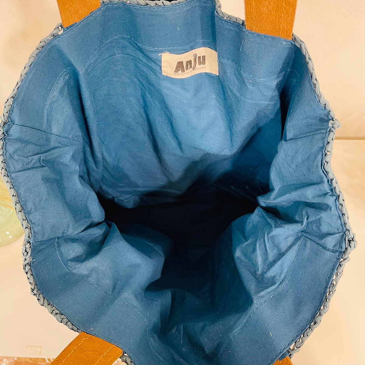 Lily Bag - Raffia bag with leather handles - Blue