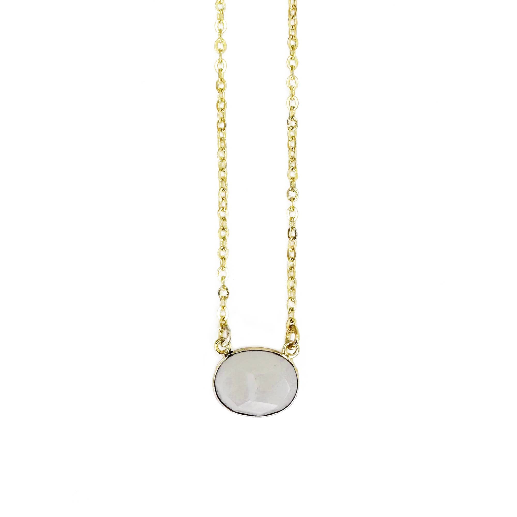 Gold Plated Necklace with Semi-Precious Stone - Moonstone