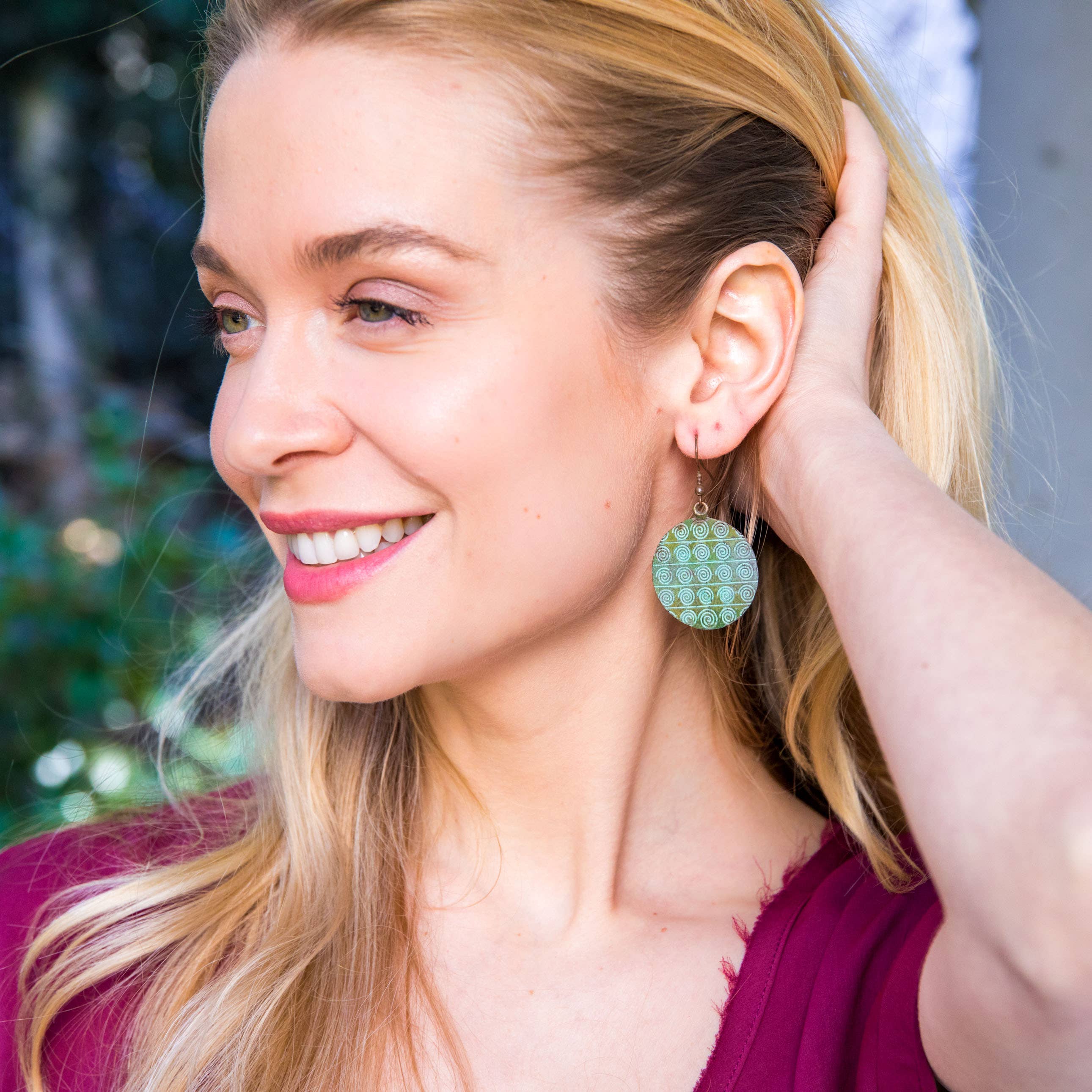 Striped Spirals Copper Patina Earrings