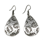 Monstera Leaf Silver Engraved Earrings