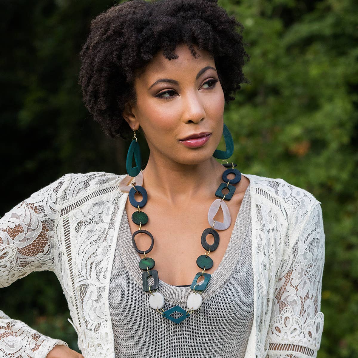 Omala Misty Greens Collection Necklace - Mixed Shapes Links